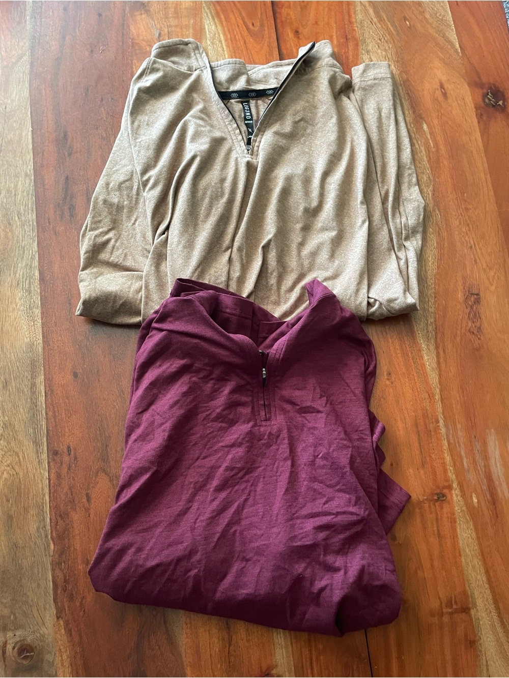 Men's Long Sleeve Quarter-Zip Shirt - Taupe & Burgundy